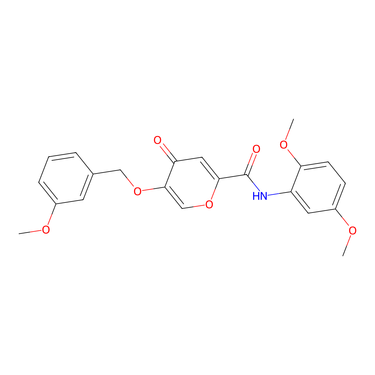 N-(2,5-dimethoxyphenyl)-5-((3-methoxybenzyl)oxy)-4-oxo-4H-pyran-2-carboxamide molecular structure, CAS 1021209-91-5