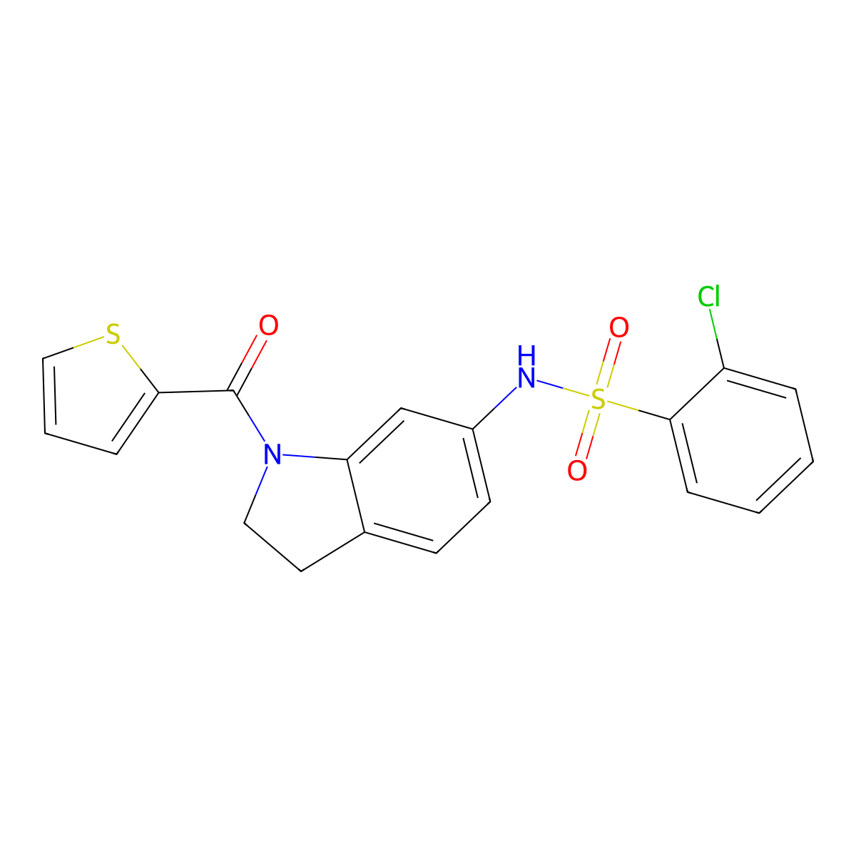 2-chloro-N-(1-(thiophene-2-carbonyl)indolin-6-yl)benzenesulfonamide molecular structure, CAS 1021209-97-1