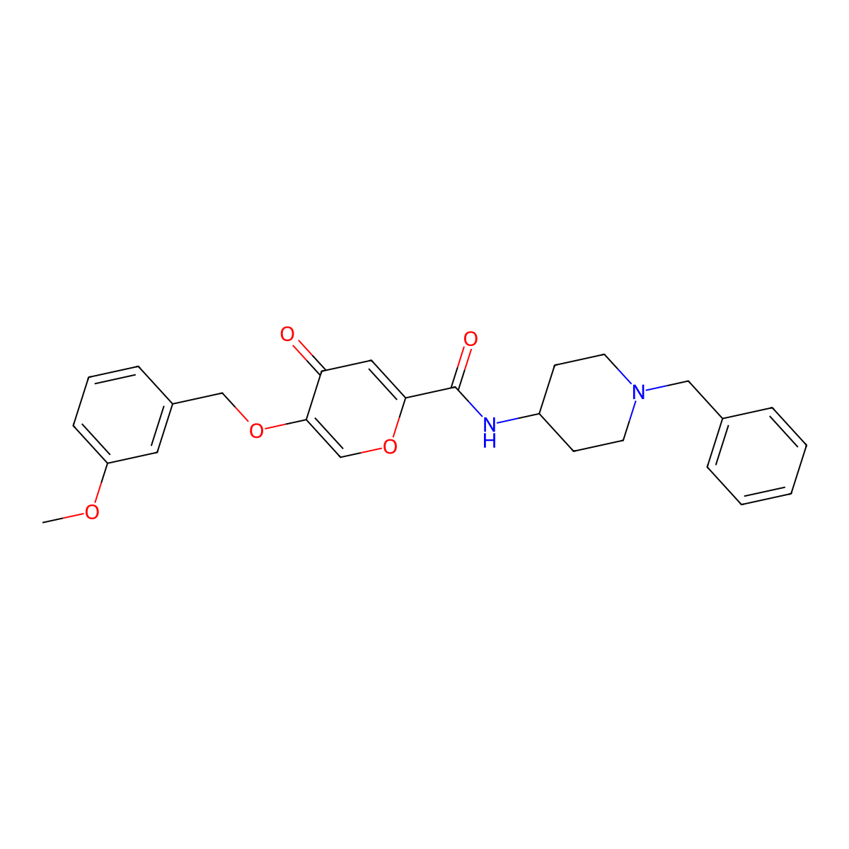 N-(1-benzylpiperidin-4-yl)-5-((3-methoxybenzyl)oxy)-4-oxo-4H-pyran-2-carboxamide molecular structure, CAS 1021209-98-2