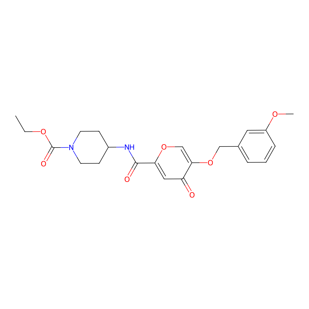 ethyl 4-(5-((3-methoxybenzyl)oxy)-4-oxo-4H-pyran-2-carboxamido)piperidine-1-carboxylate molecular structure, CAS 1021210-00-3