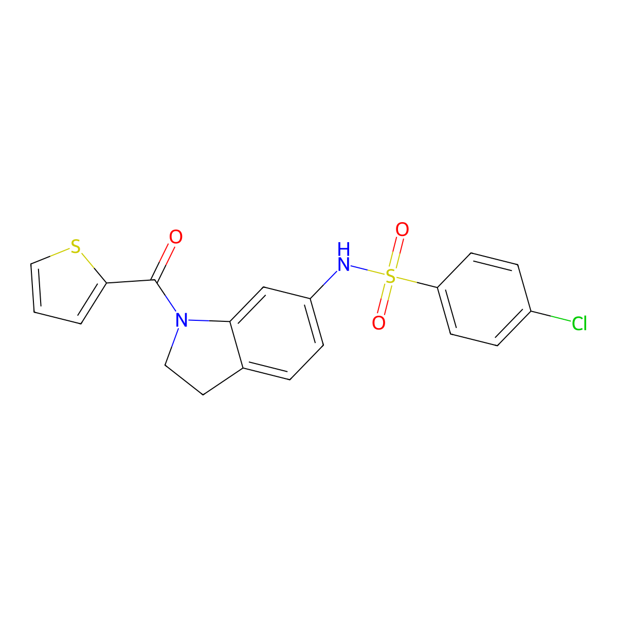 4-chloro-N-(1-(thiophene-2-carbonyl)indolin-6-yl)benzenesulfonamide molecular structure, CAS 1021210-02-5