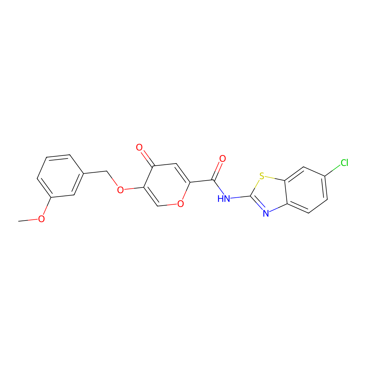 N-(6-chlorobenzo[d]thiazol-2-yl)-5-((3-methoxybenzyl)oxy)-4-oxo-4H-pyran-2-carboxamide molecular structure, CAS 1021210-03-6