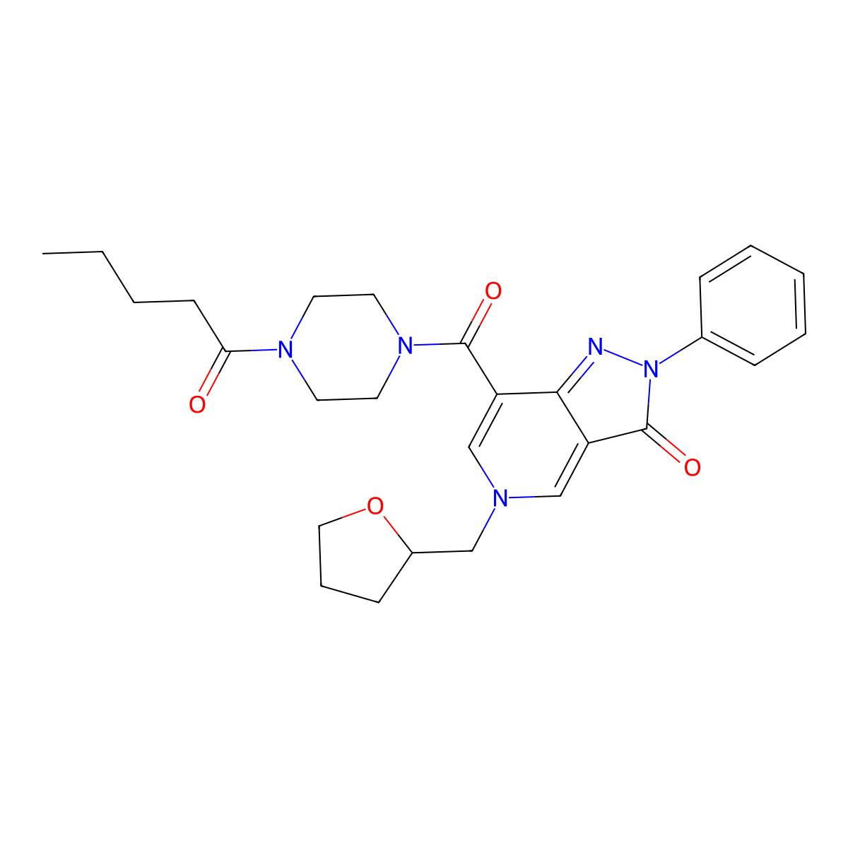 7-(4-pentanoylpiperazine-1-carbonyl)-2-phenyl-5-((tetrahydrofuran-2-yl)methyl)-2H-pyrazolo[4,3-c]pyridin-3(5H)-one molecular structure, CAS 1021210-04-7