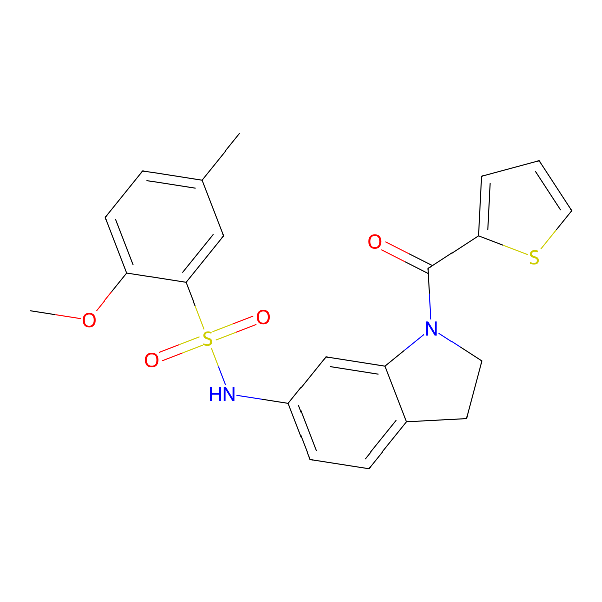 2-methoxy-5-methyl-N-(1-(thiophene-2-carbonyl)indolin-6-yl)benzenesulfonamide molecular structure, CAS 1021210-09-2