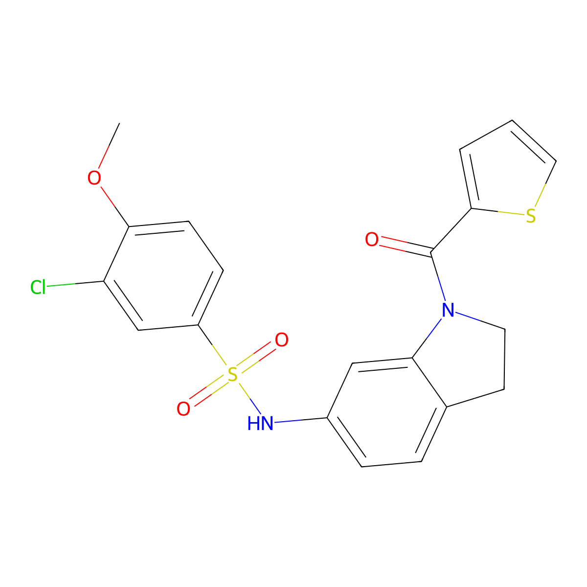 3-chloro-4-methoxy-N-(1-(thiophene-2-carbonyl)indolin-6-yl)benzenesulfonamide molecular structure, CAS 1021210-17-2