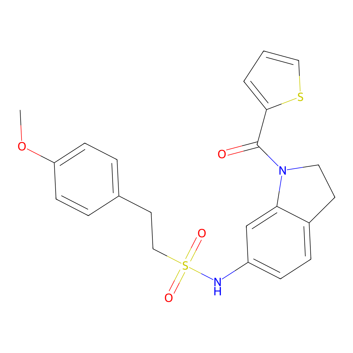 2-(4-methoxyphenyl)-N-(1-(thiophene-2-carbonyl)indolin-6-yl)ethanesulfonamide molecular structure, CAS 1021210-19-4