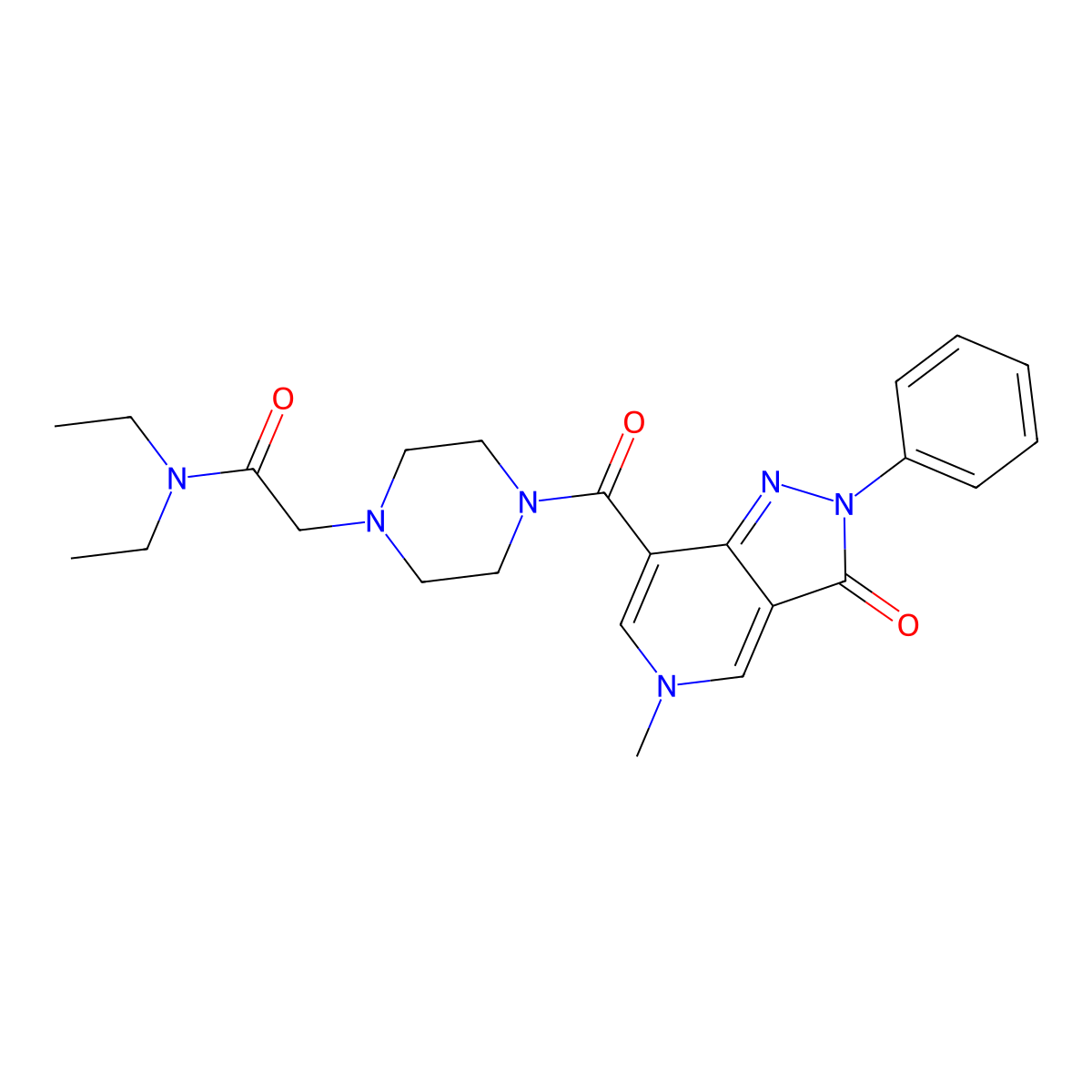 N,N-diethyl-2-(4-(5-methyl-3-oxo-2-phenyl-3,5-dihydro-2H-pyrazolo[4,3-c]pyridine-7-carbonyl)piperazin-1-yl)acetamide molecular structure, CAS 1021210-21-8