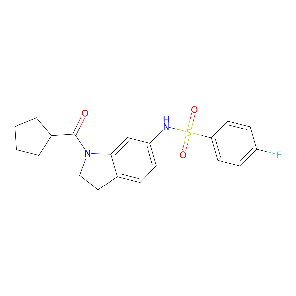N-(1-(cyclopentanecarbonyl)indolin-6-yl)-4-fluorobenzenesulfonamide molecular structure, CAS 1021210-22-9