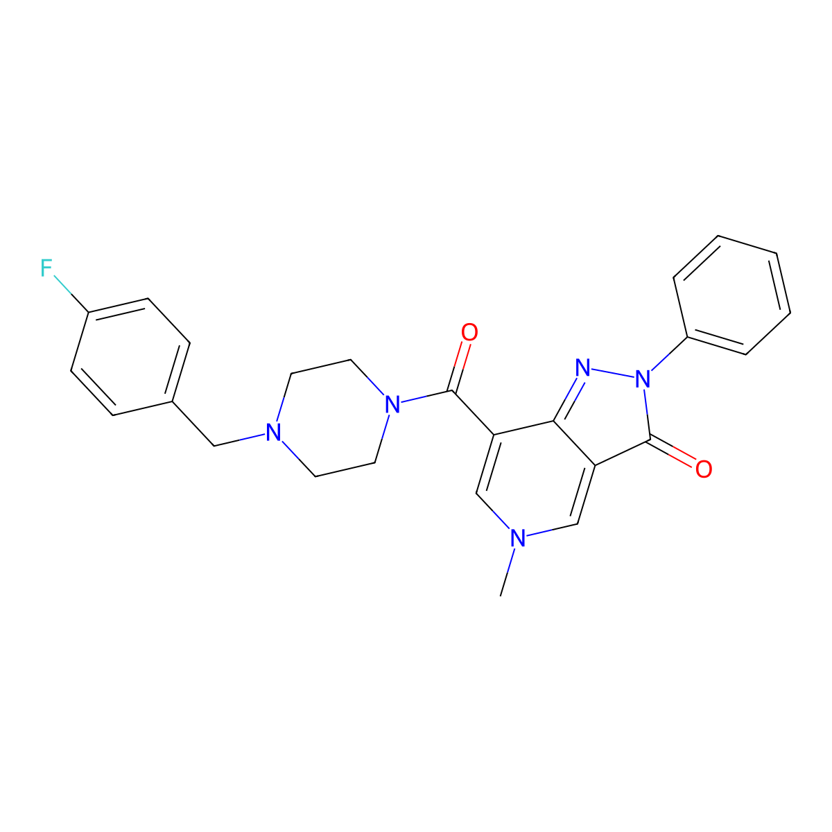 7-(4-(4-fluorobenzyl)piperazine-1-carbonyl)-5-methyl-2-phenyl-2H-pyrazolo[4,3-c]pyridin-3(5H)-one molecular structure, CAS 1021210-23-0