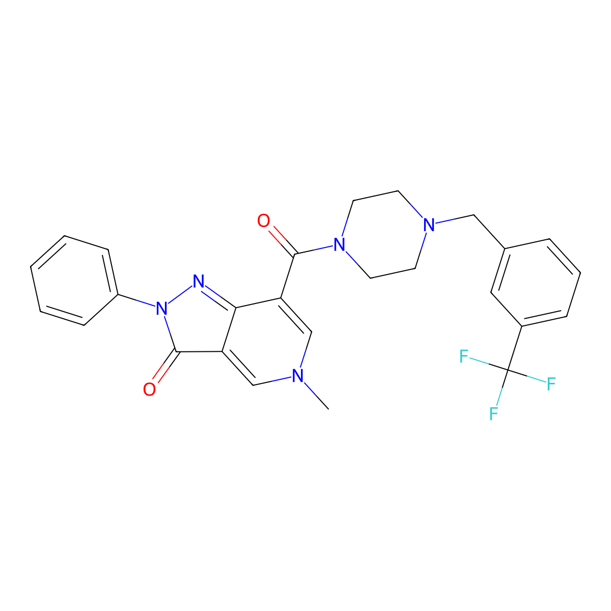 5-methyl-2-phenyl-7-(4-(3-(trifluoromethyl)benzyl)piperazine-1-carbonyl)-2H-pyrazolo[4,3-c]pyridin-3(5H)-one molecular structure, CAS 1021210-25-2