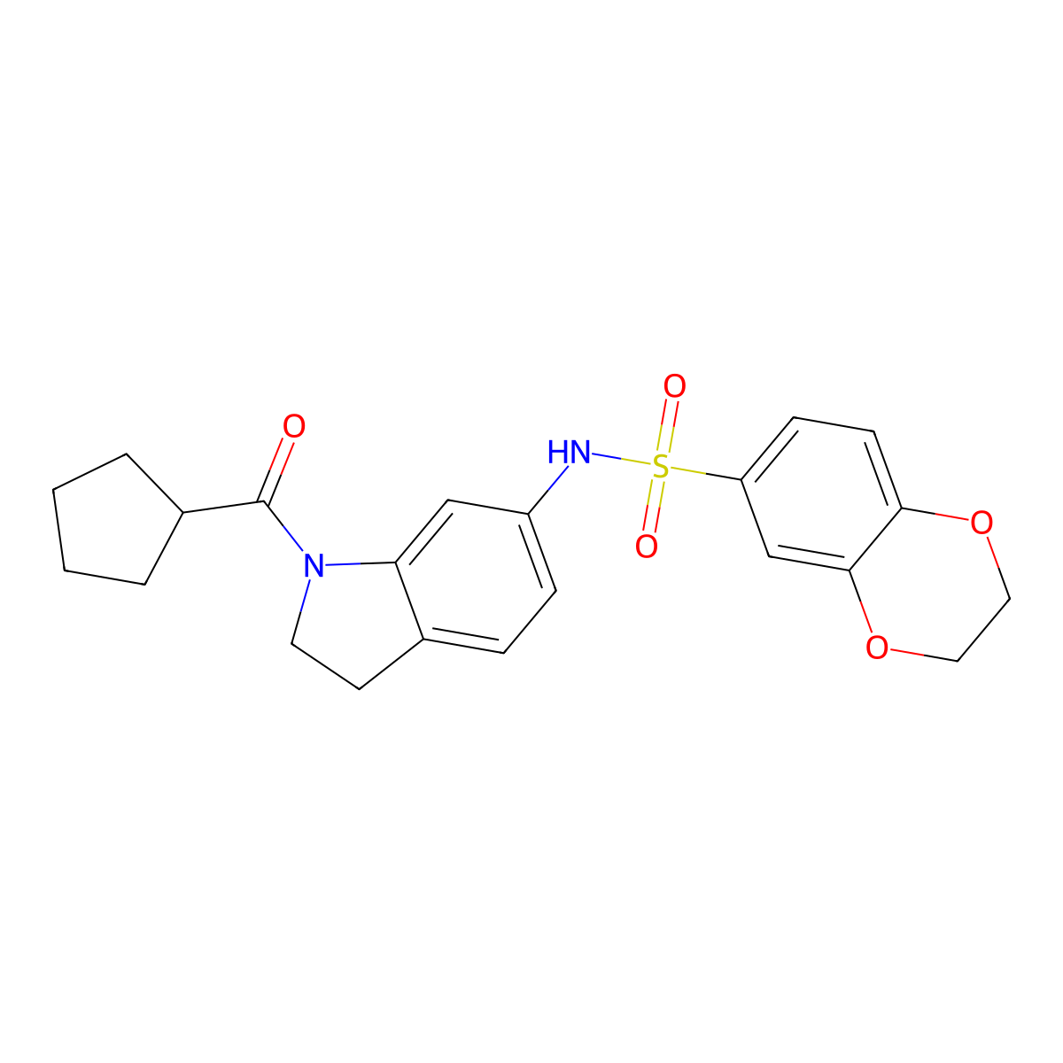 N-(1-(cyclopentanecarbonyl)indolin-6-yl)-2,3-dihydrobenzo[b][1,4]dioxine-6-sulfonamide molecular structure, CAS 1021210-27-4