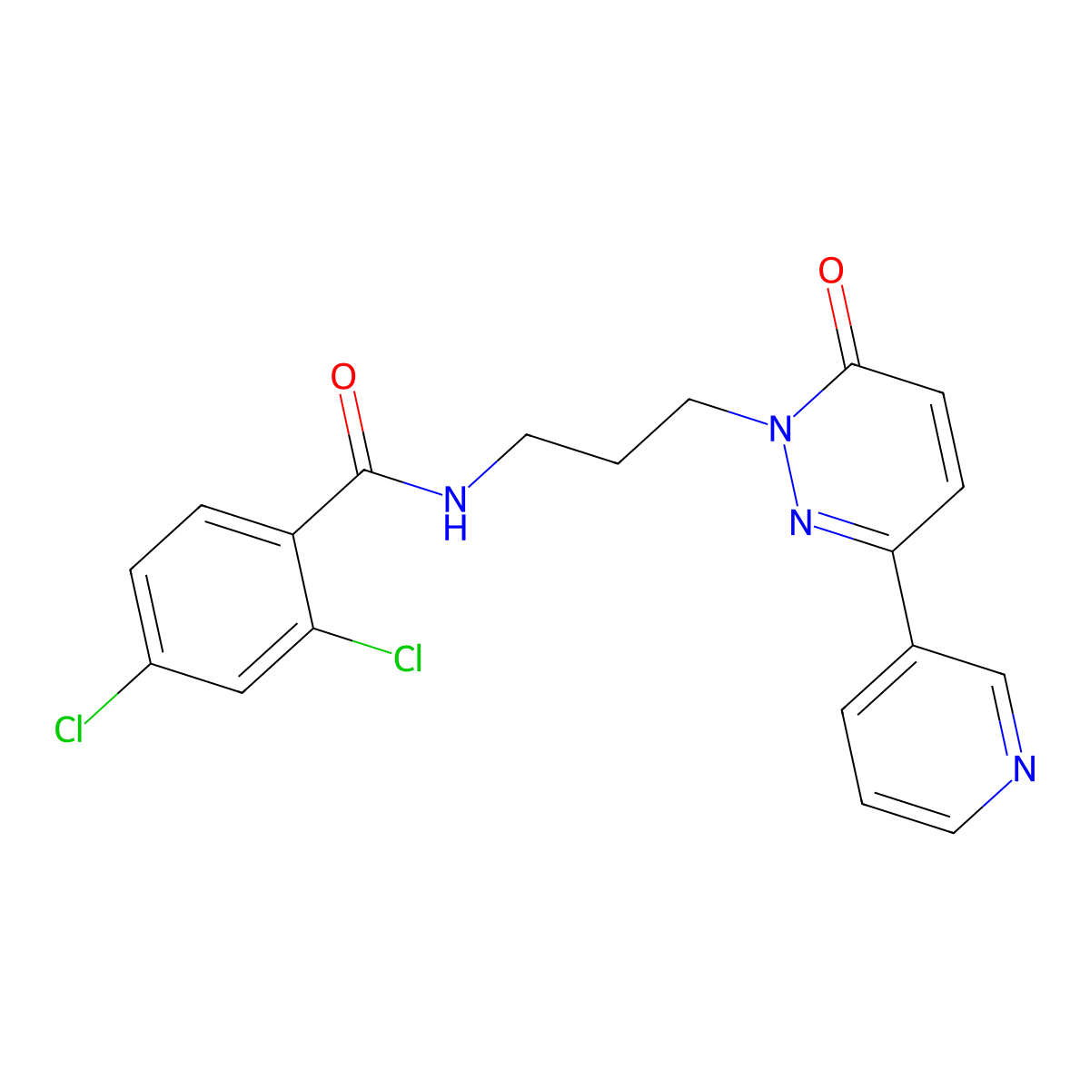 2,4-dichloro-N-(3-(6-oxo-3-(pyridin-3-yl)pyridazin-1(6H)-yl)propyl)benzamide molecular structure, CAS 1021210-29-6
