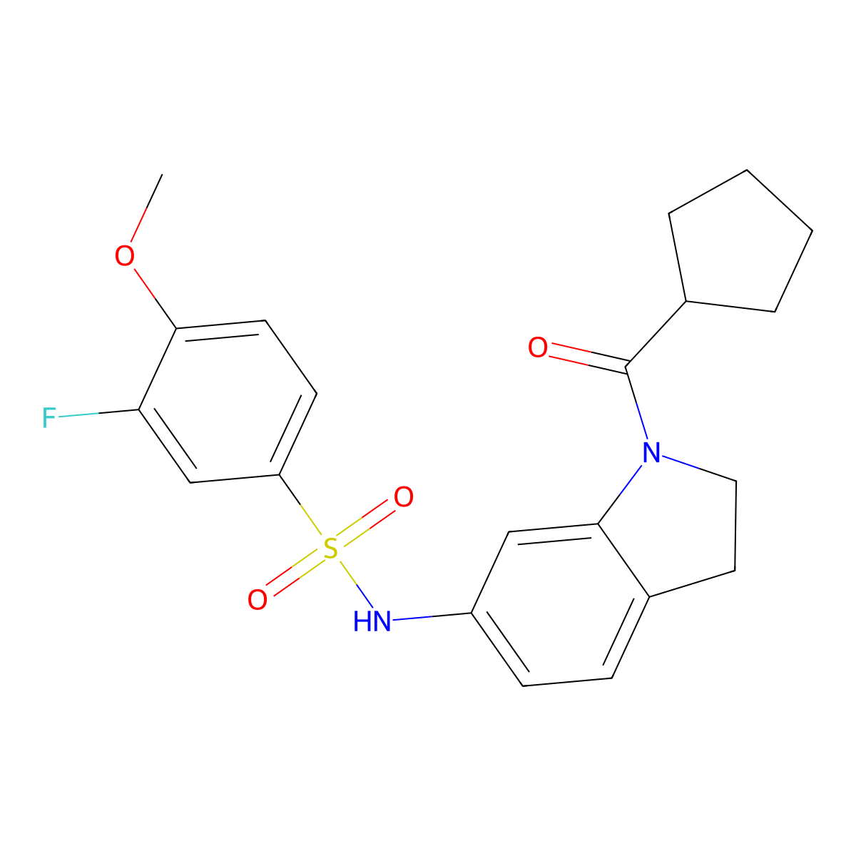 N-(1-(cyclopentanecarbonyl)indolin-6-yl)-3-fluoro-4-methoxybenzenesulfonamide molecular structure, CAS 1021210-30-9
