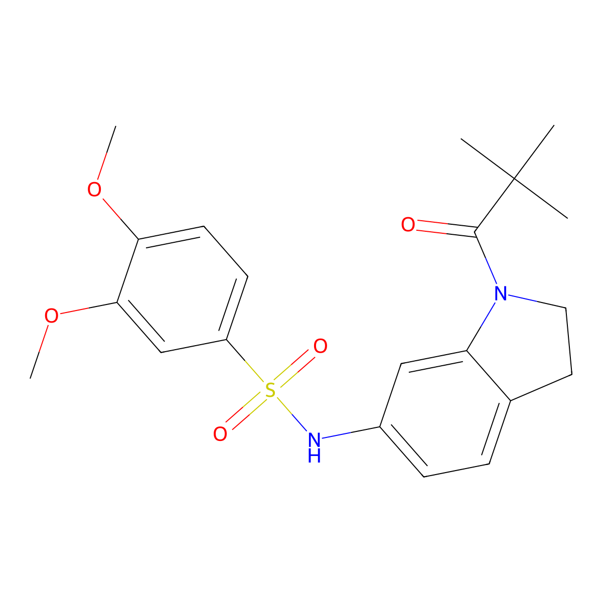 N-[1-(2,2-dimethylpropanoyl)-2,3-dihydro-1H-indol-6-yl]-3,4-dimethoxybenzene-1-sulfonamide molecular structure, CAS 1021210-35-4