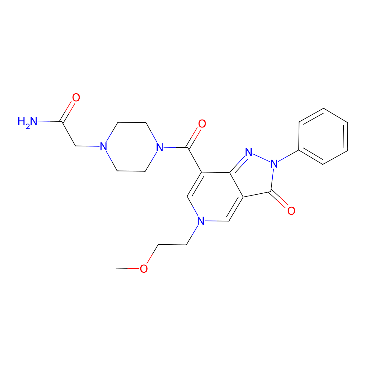 2-(4-(5-(2-methoxyethyl)-3-oxo-2-phenyl-3,5-dihydro-2H-pyrazolo[4,3-c]pyridine-7-carbonyl)piperazin-1-yl)acetamide molecular structure, CAS 1021210-40-1