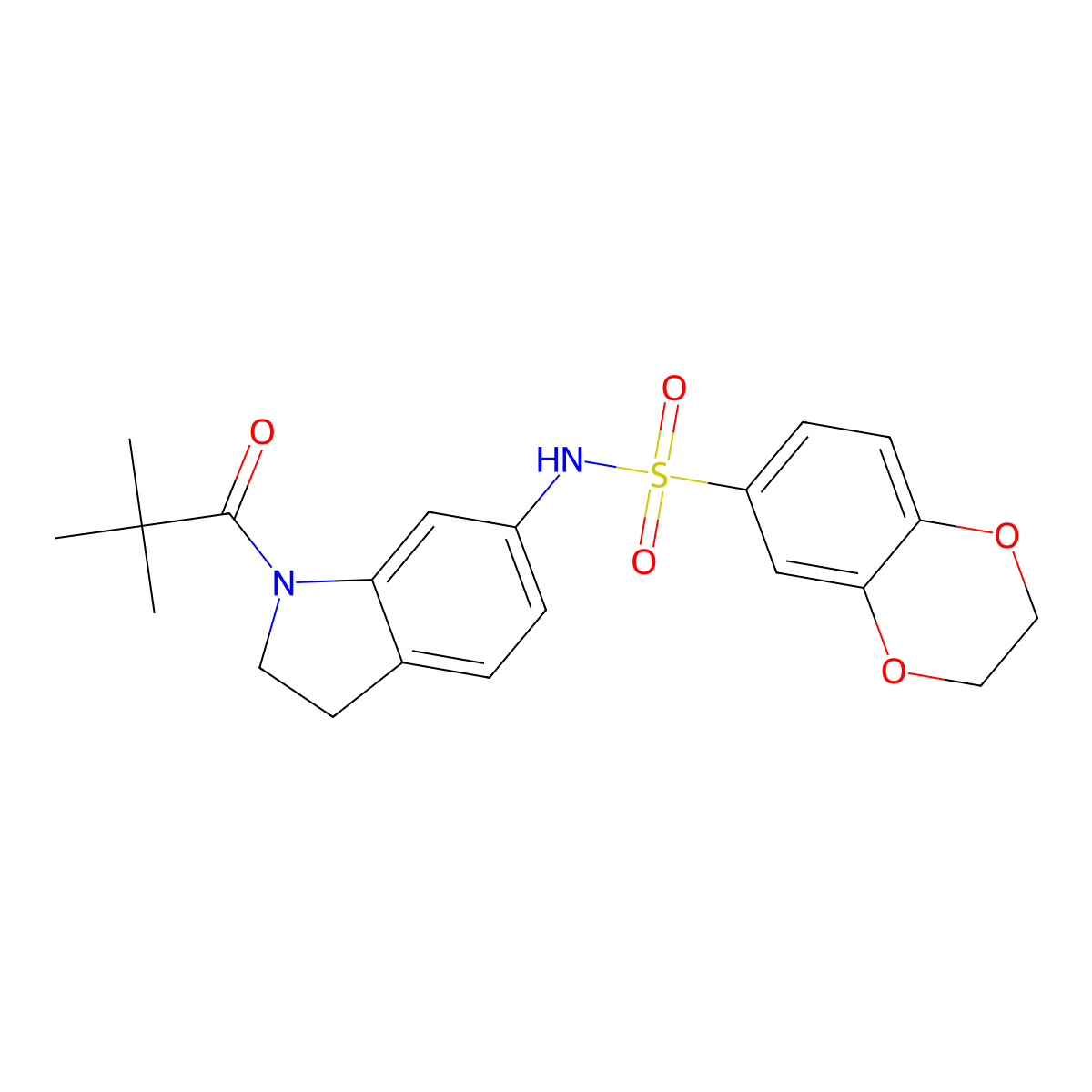 N-(1-pivaloylindolin-6-yl)-2,3-dihydrobenzo[b][1,4]dioxine-6-sulfonamide molecular structure, CAS 1021210-41-2