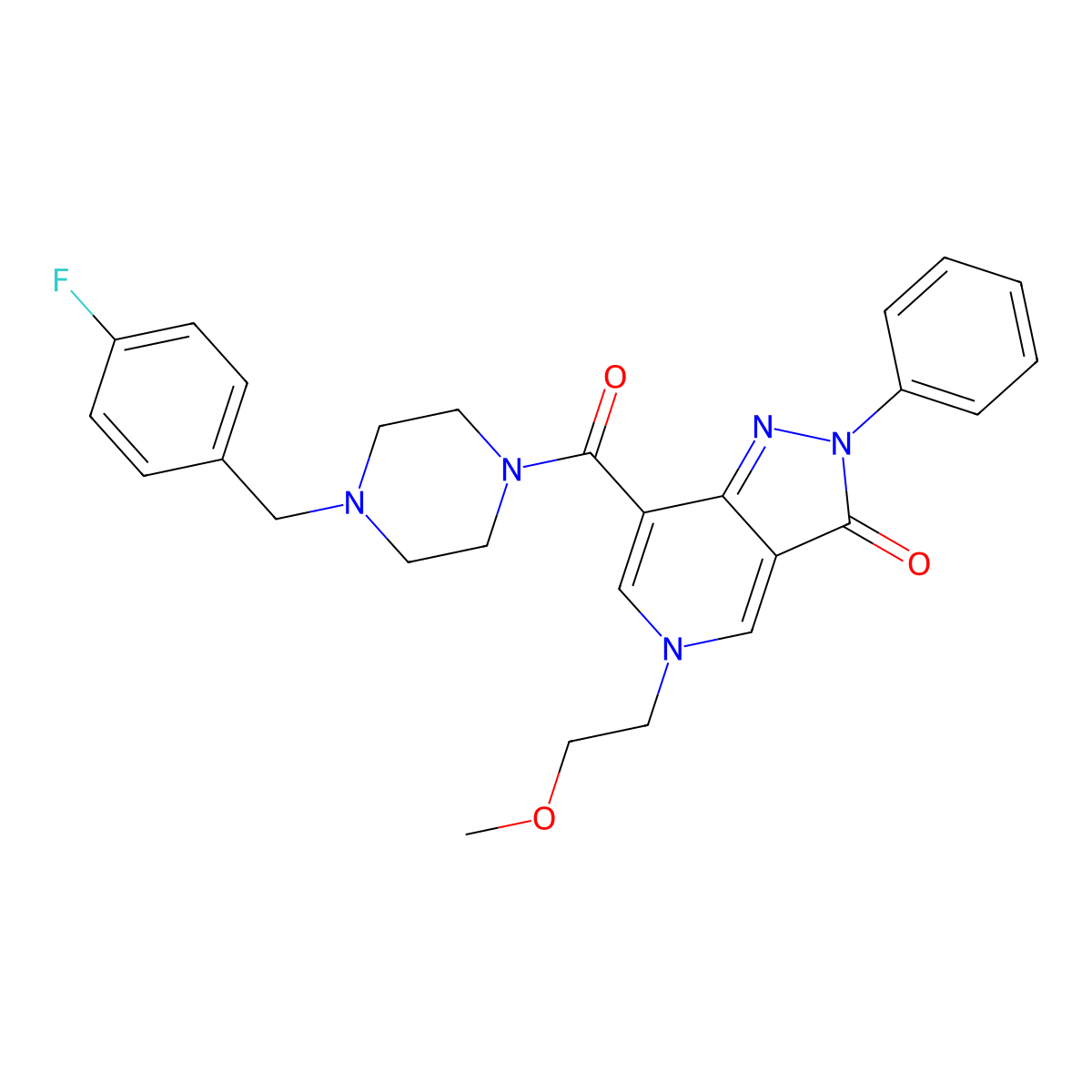 7-(4-(4-fluorobenzyl)piperazine-1-carbonyl)-5-(2-methoxyethyl)-2-phenyl-2H-pyrazolo[4,3-c]pyridin-3(5H)-one molecular structure, CAS 1021210-46-7