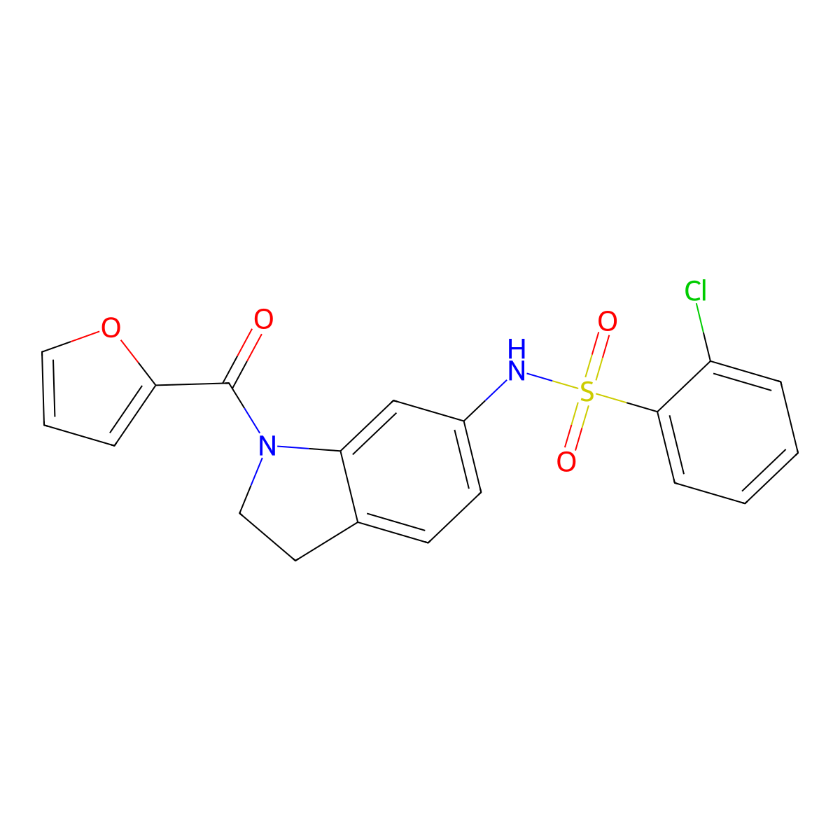 2-chloro-N-(1-(furan-2-carbonyl)indolin-6-yl)benzenesulfonamide molecular structure, CAS 1021210-47-8