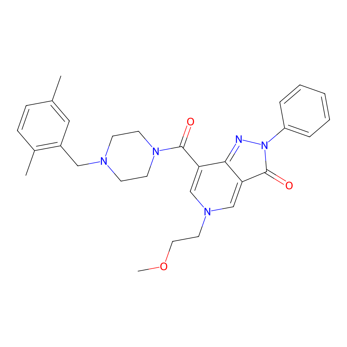 7-(4-(2,5-dimethylbenzyl)piperazine-1-carbonyl)-5-(2-methoxyethyl)-2-phenyl-2H-pyrazolo[4,3-c]pyridin-3(5H)-one molecular structure, CAS 1021210-49-0