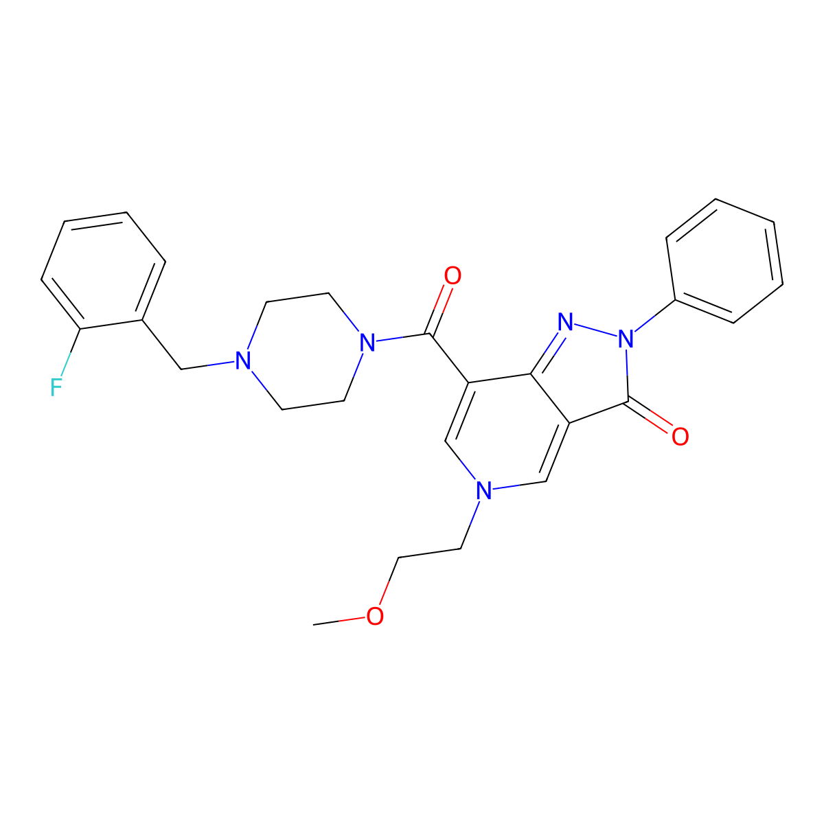 7-(4-(2-fluorobenzyl)piperazine-1-carbonyl)-5-(2-methoxyethyl)-2-phenyl-2H-pyrazolo[4,3-c]pyridin-3(5H)-one molecular structure, CAS 1021210-52-5