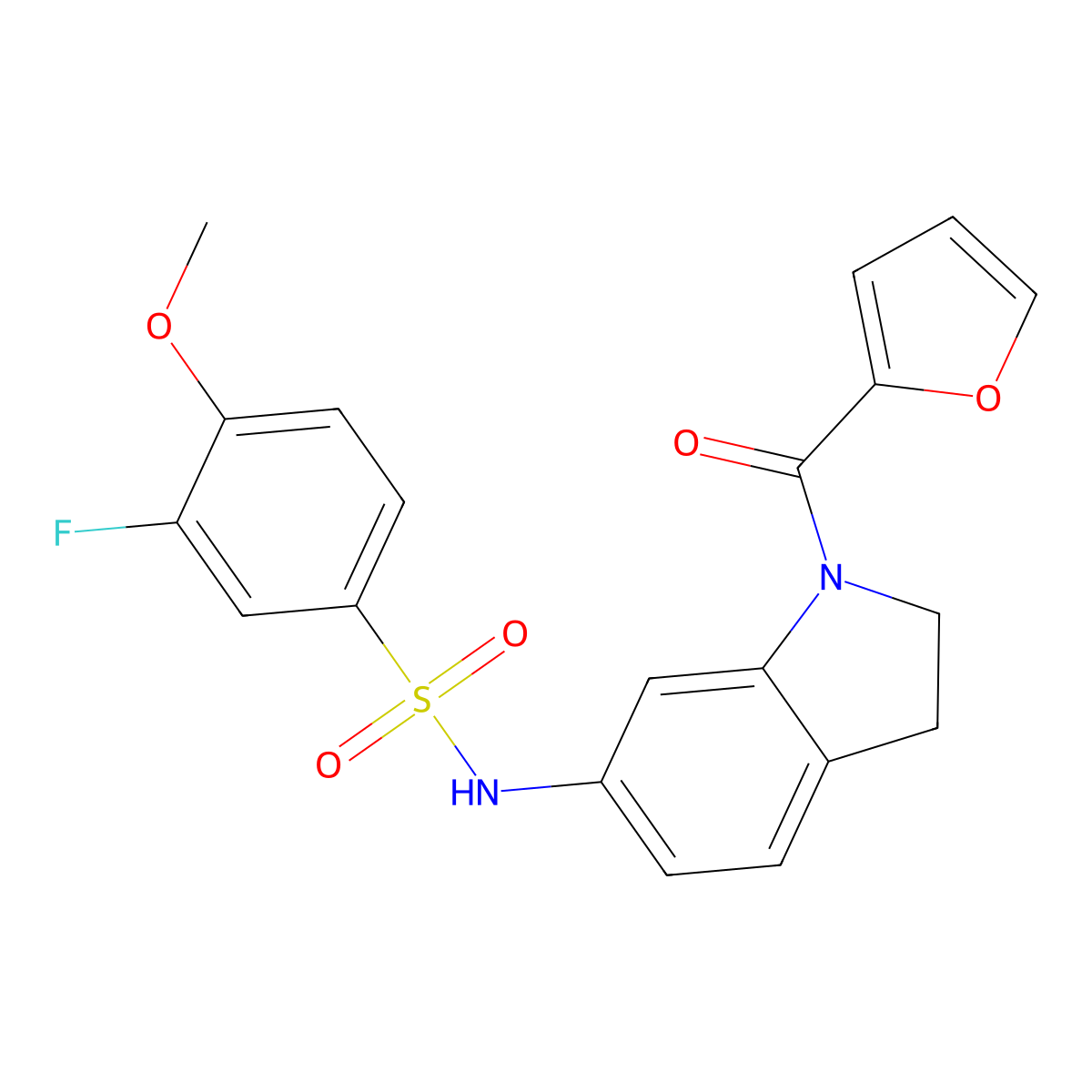 3-fluoro-N-(1-(furan-2-carbonyl)indolin-6-yl)-4-methoxybenzenesulfonamide molecular structure, CAS 1021210-53-6