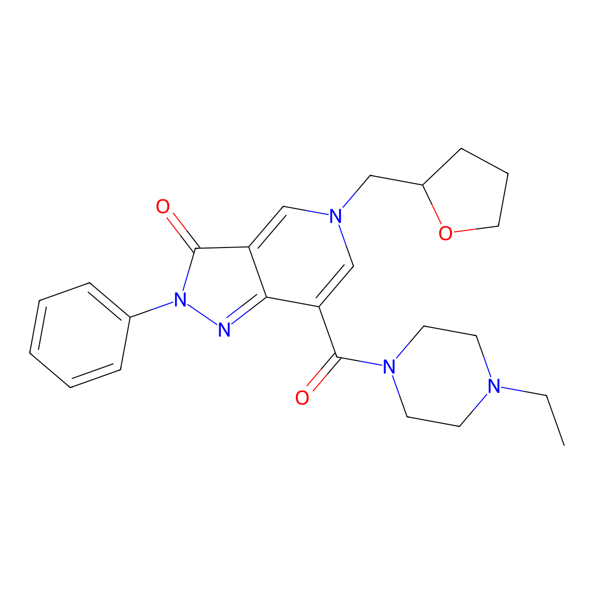 7-(4-ethylpiperazine-1-carbonyl)-2-phenyl-5-((tetrahydrofuran-2-yl)methyl)-2H-pyrazolo[4,3-c]pyridin-3(5H)-one molecular structure, CAS 1021210-55-8