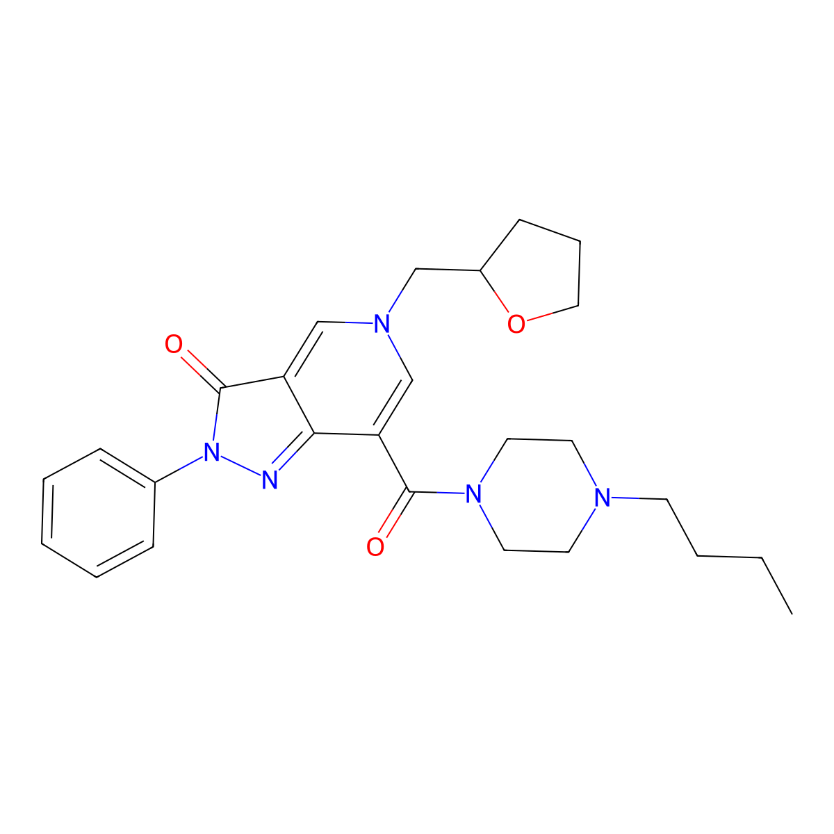 7-(4-butylpiperazine-1-carbonyl)-2-phenyl-5-((tetrahydrofuran-2-yl)methyl)-2H-pyrazolo[4,3-c]pyridin-3(5H)-one molecular structure, CAS 1021210-58-1
