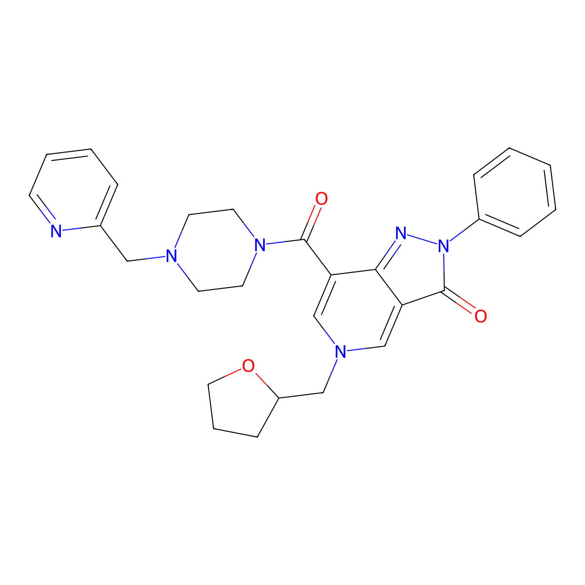 2-phenyl-7-(4-(pyridin-2-ylmethyl)piperazine-1-carbonyl)-5-((tetrahydrofuran-2-yl)methyl)-2H-pyrazolo[4,3-c]pyridin-3(5H)-one molecular structure, CAS 1021210-62-7