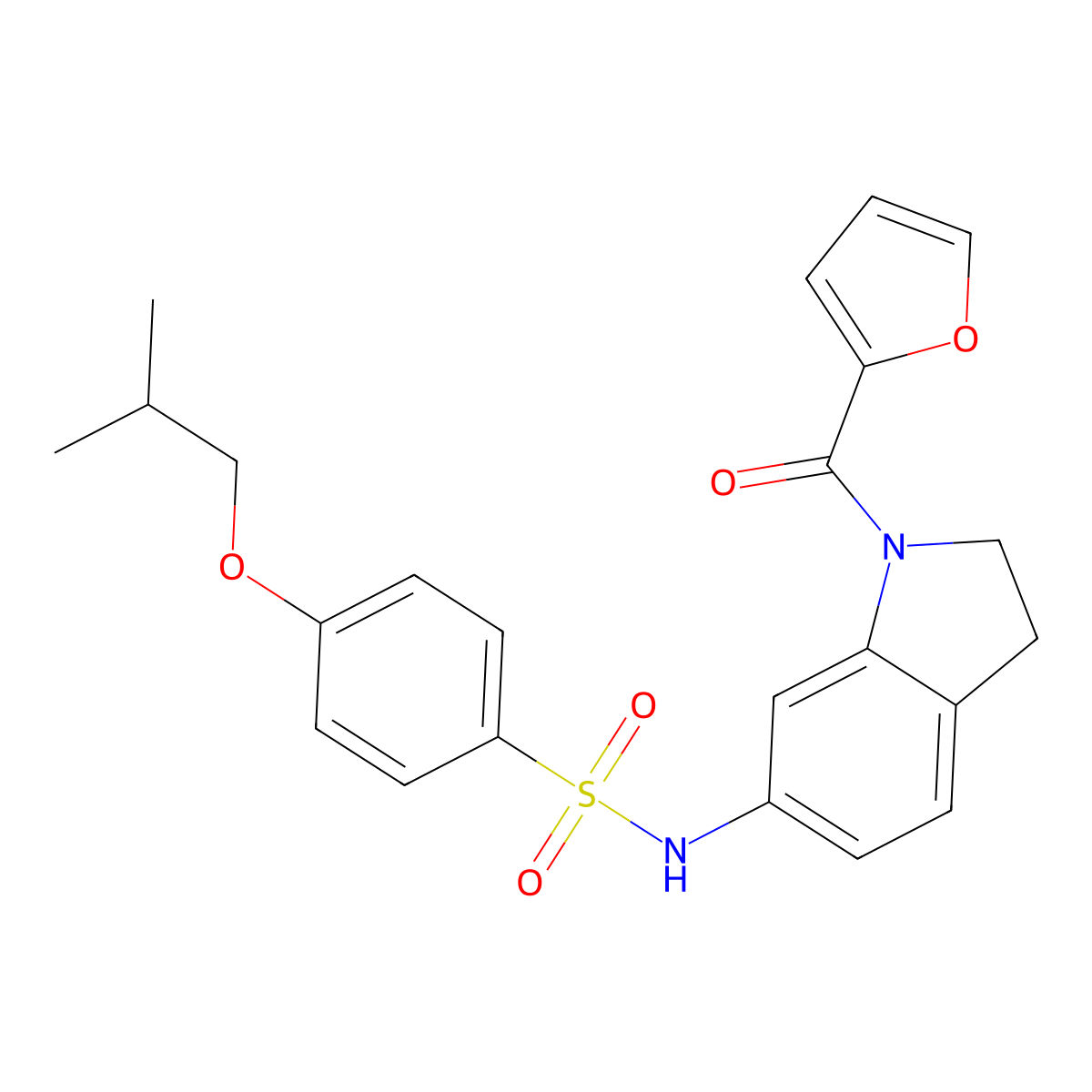N-(1-(furan-2-carbonyl)indolin-6-yl)-4-isobutoxybenzenesulfonamide molecular structure, CAS 1021210-64-9