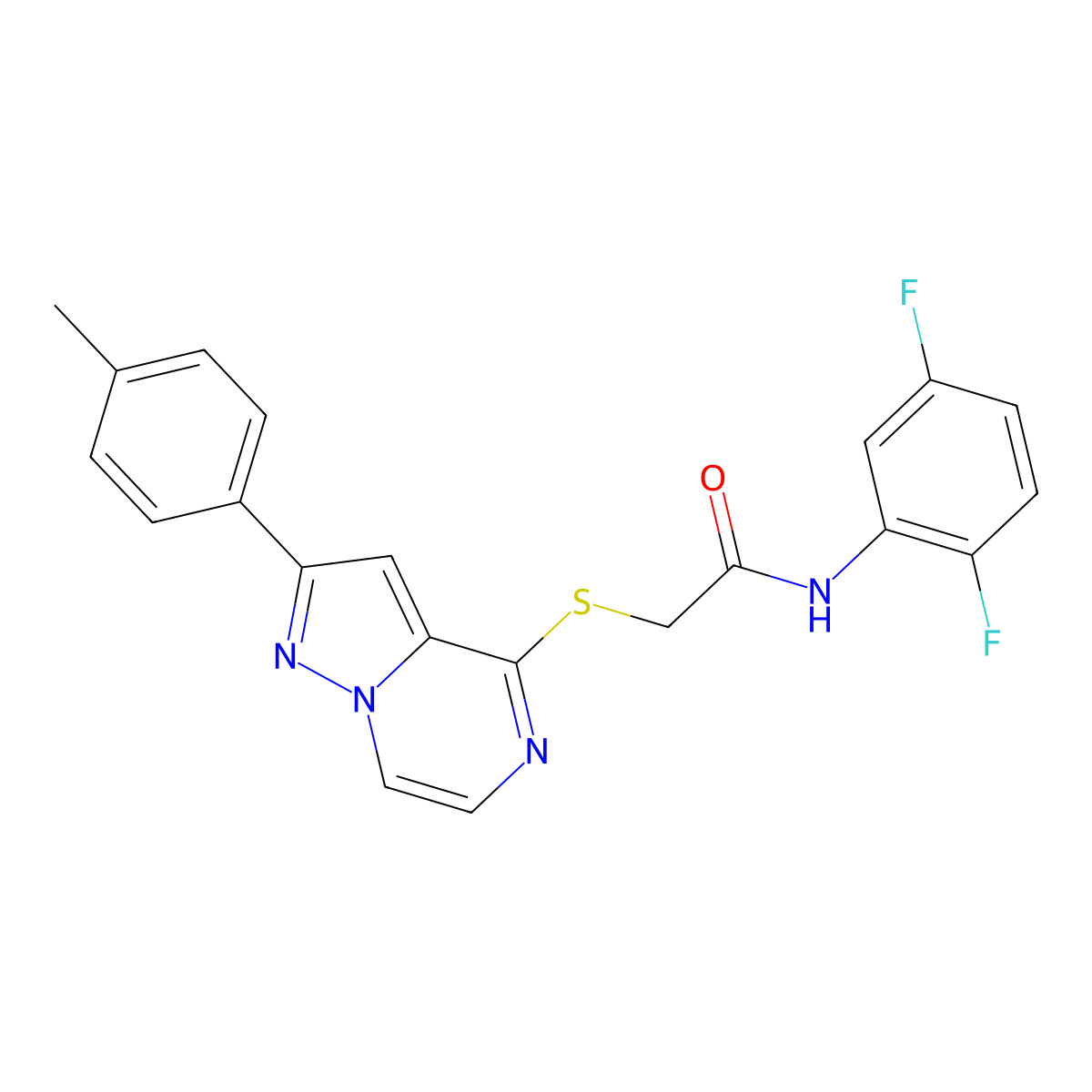 N-(2,5-difluorophenyl)-2-{[2-(4-methylphenyl)pyrazolo[1,5-a]pyrazin-4-yl]thio}acetamide molecular structure, CAS 1021210-70-7