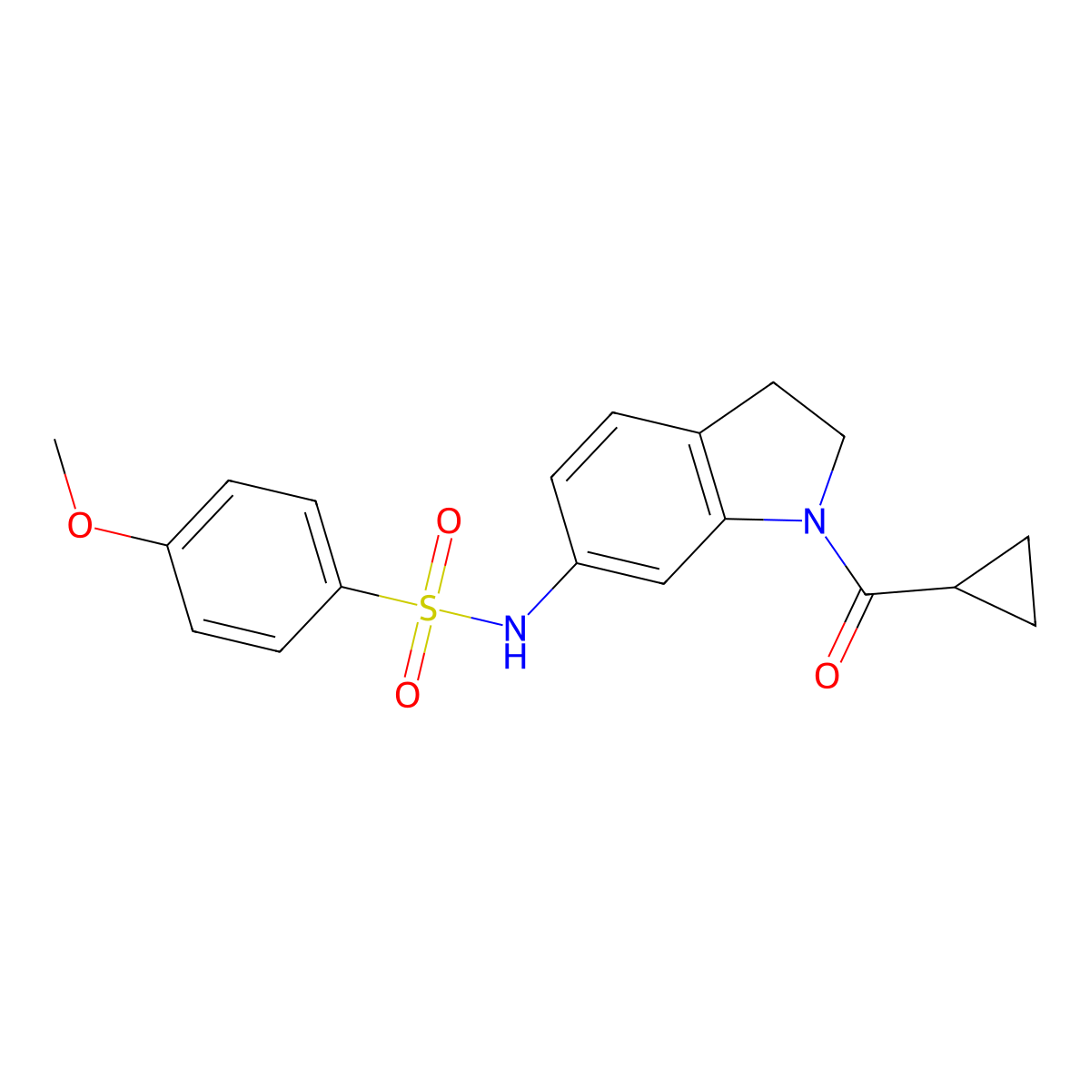 N-(1-(cyclopropanecarbonyl)indolin-6-yl)-4-methoxybenzenesulfonamide molecular structure, CAS 1021210-71-8