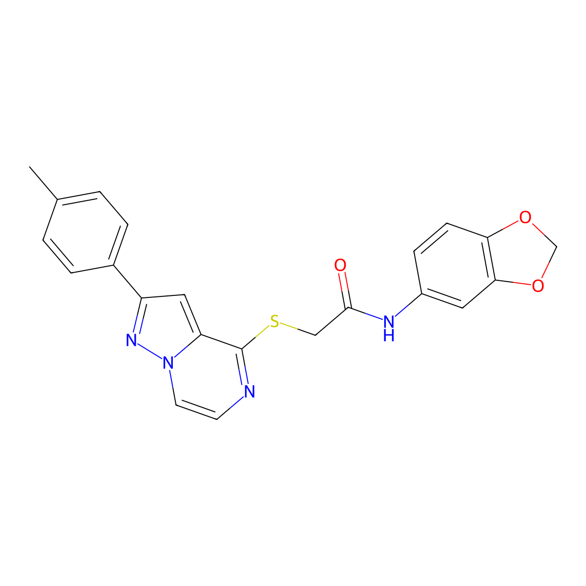 N-(2H-1,3-Benzodioxol-5-YL)-2-{[2-(4-methylphenyl)pyrazolo[1,5-A]pyrazin-4-YL]sulfanyl}acetamide molecular structure, CAS 1021210-72-9