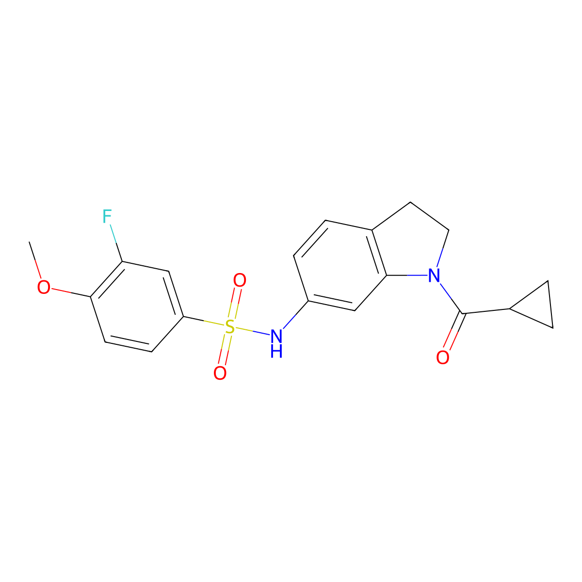 N-(1-(cyclopropanecarbonyl)indolin-6-yl)-3-fluoro-4-methoxybenzenesulfonamide molecular structure, CAS 1021210-73-0