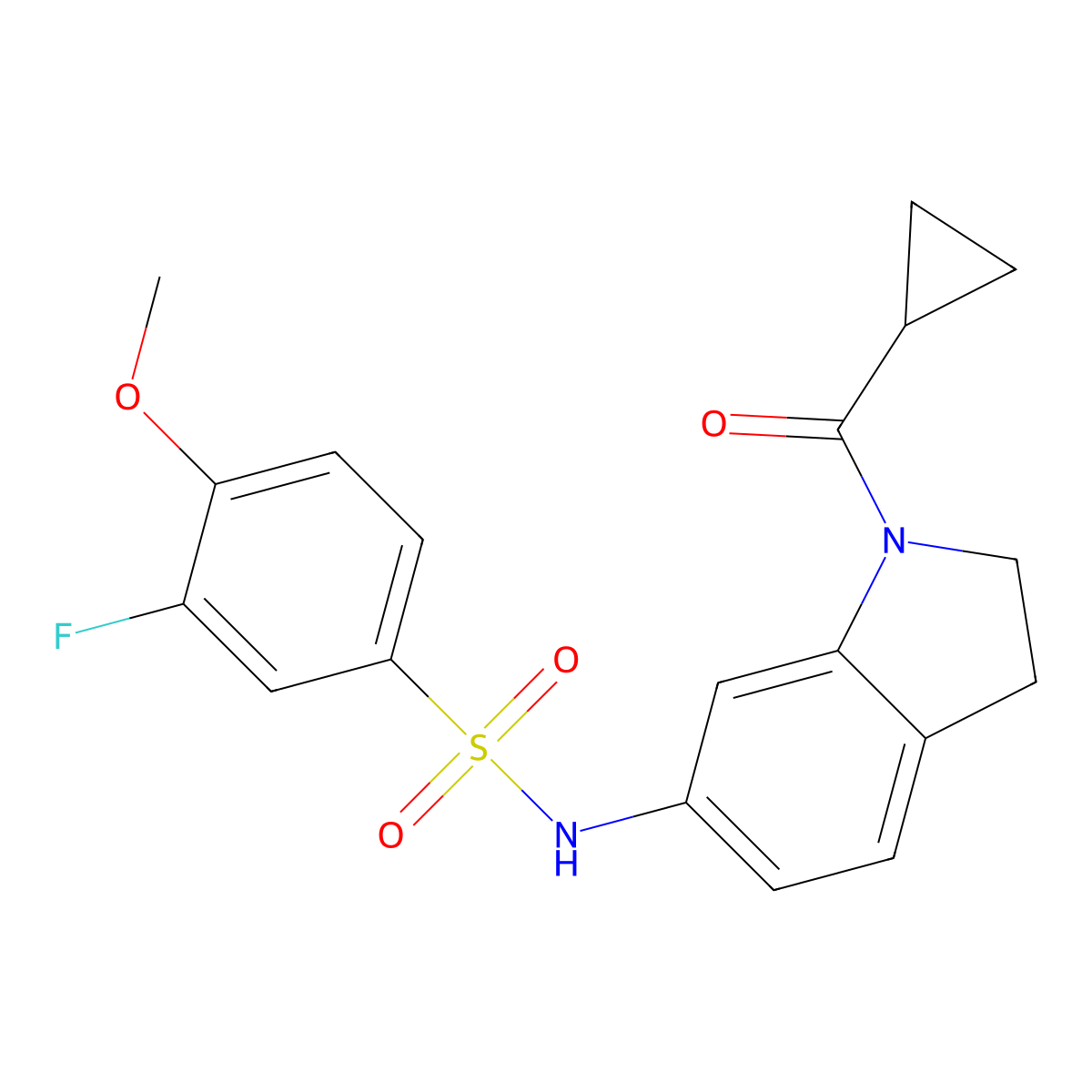 N-(1-(cyclopropanecarbonyl)indolin-6-yl)-3-fluoro-4-methoxybenzenesulfonamide molecular structure, CAS 1021210-73-0