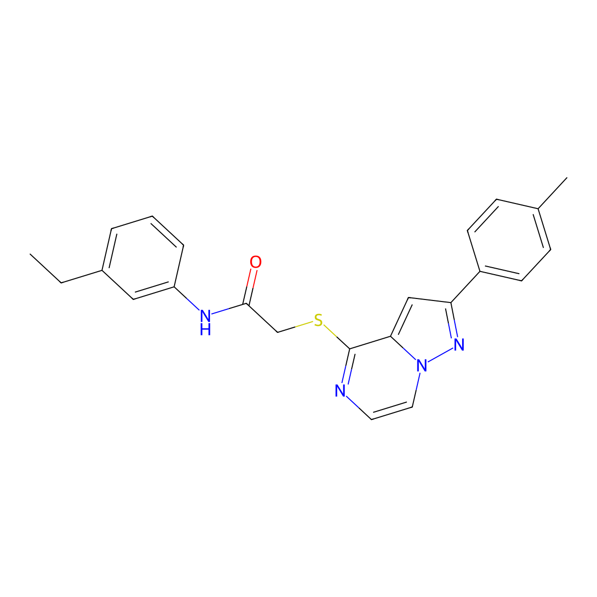N-(3-ethylphenyl)-2-{[2-(4-methylphenyl)pyrazolo[1,5-a]pyrazin-4-yl]thio}acetamide molecular structure, CAS 1021210-74-1