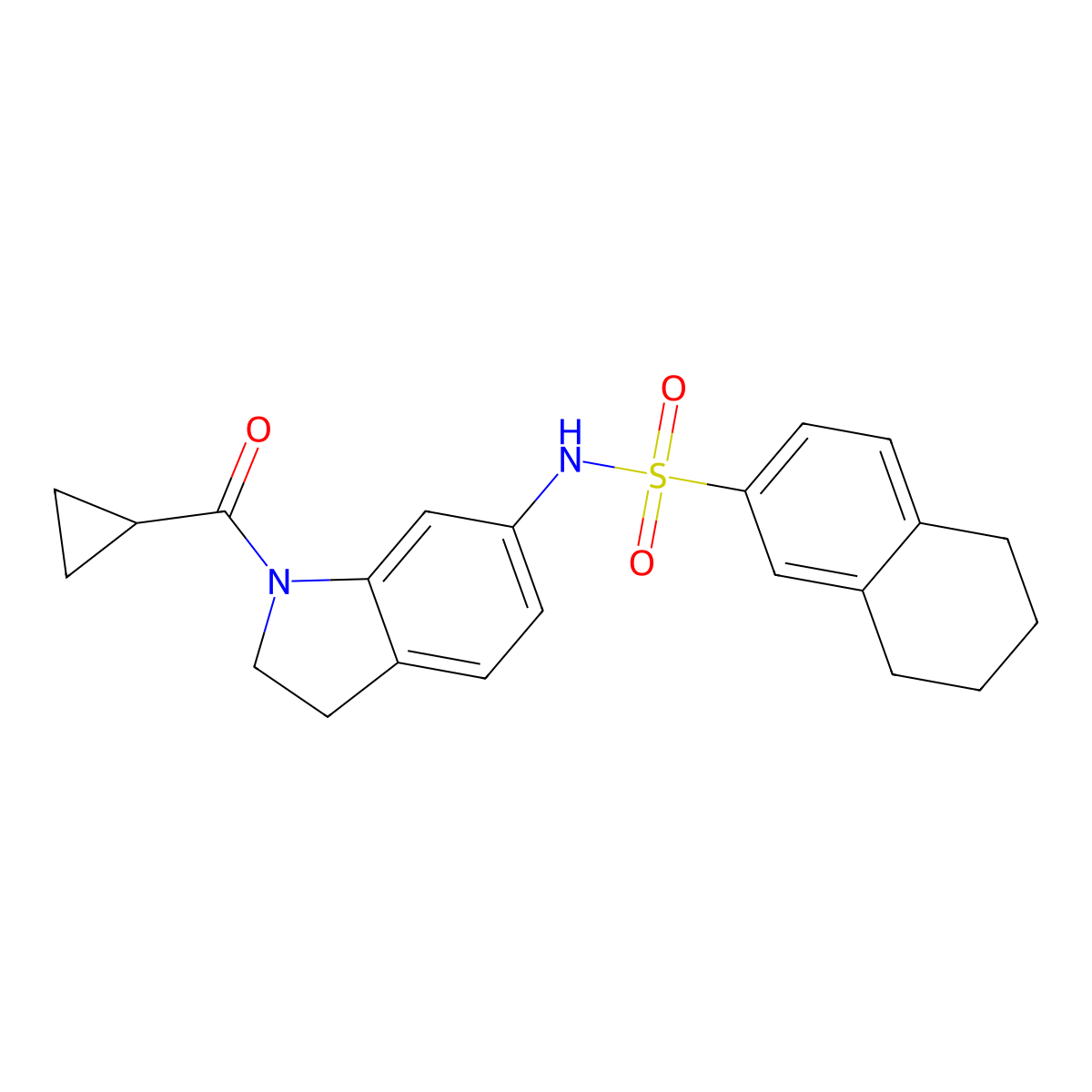 N-(1-(cyclopropanecarbonyl)indolin-6-yl)-5,6,7,8-tetrahydronaphthalene-2-sulfonamide molecular structure, CAS 1021210-75-2