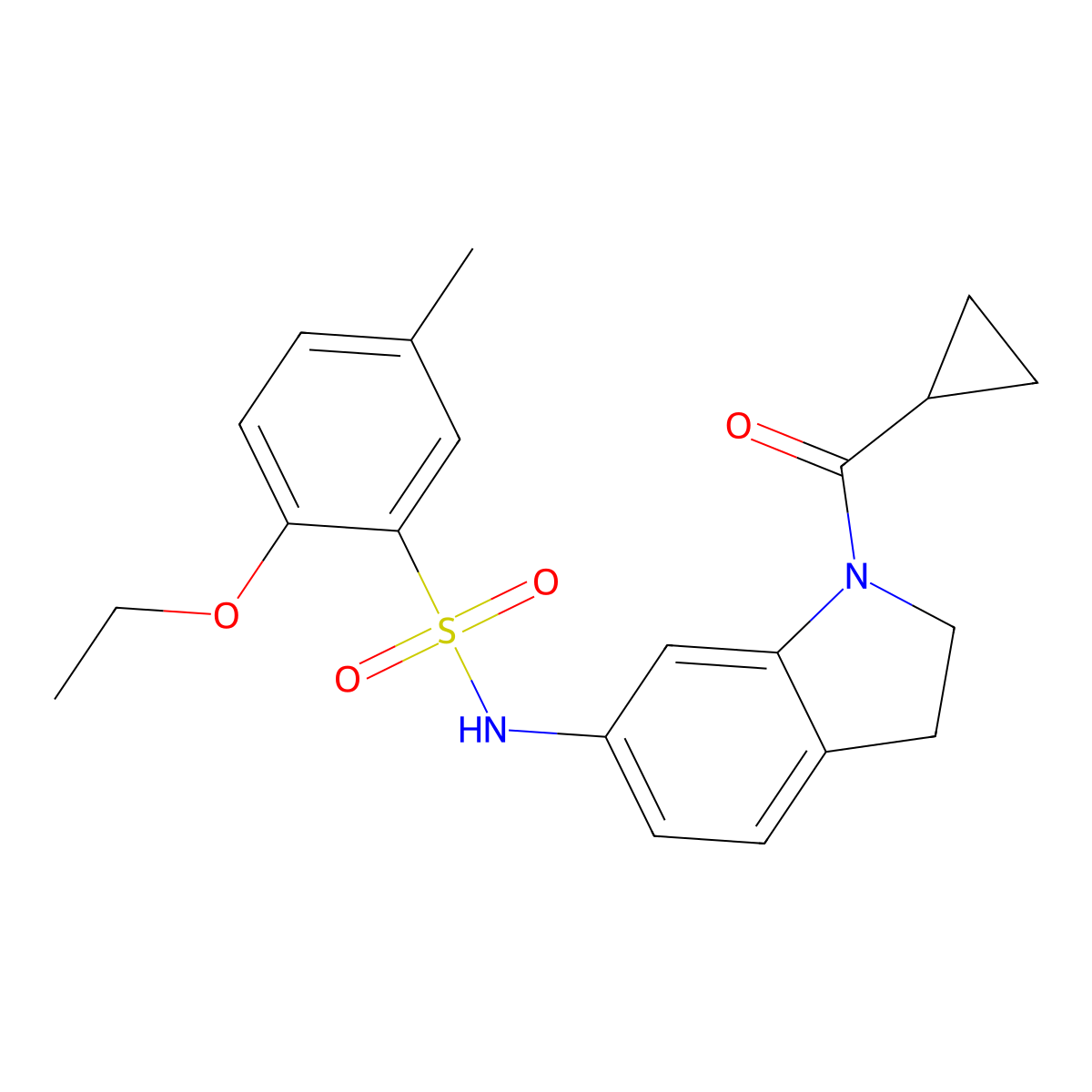 N-(1-cyclopropanecarbonyl-2,3-dihydro-1H-indol-6-yl)-2-ethoxy-5-methylbenzene-1-sulfonamide molecular structure, CAS 1021210-77-4