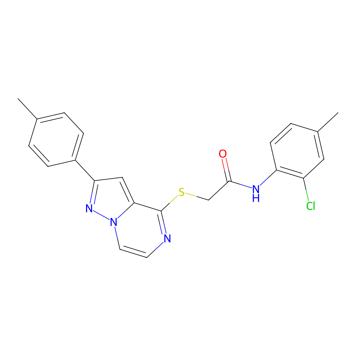 N-(2-chloro-4-methylphenyl)-2-{[2-(4-methylphenyl)pyrazolo[1,5-a]pyrazin-4-yl]thio}acetamide molecular structure, CAS 1021210-79-6