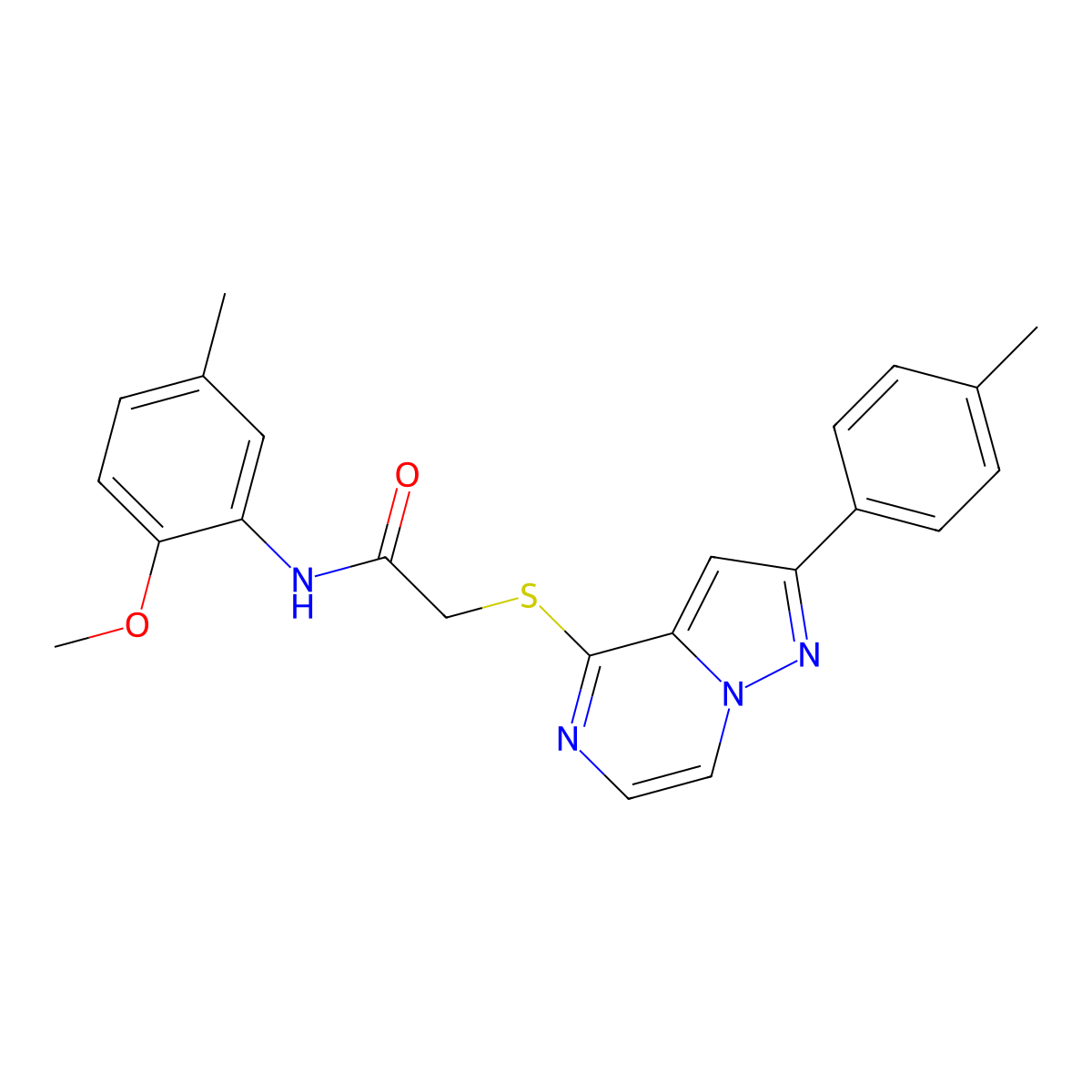 N-(2-Methoxy-5-methylphenyl)-2-{[2-(4-methylphenyl)pyrazolo[1,5-A]pyrazin-4-YL]sulfanyl}acetamide molecular structure, CAS 1021210-82-1