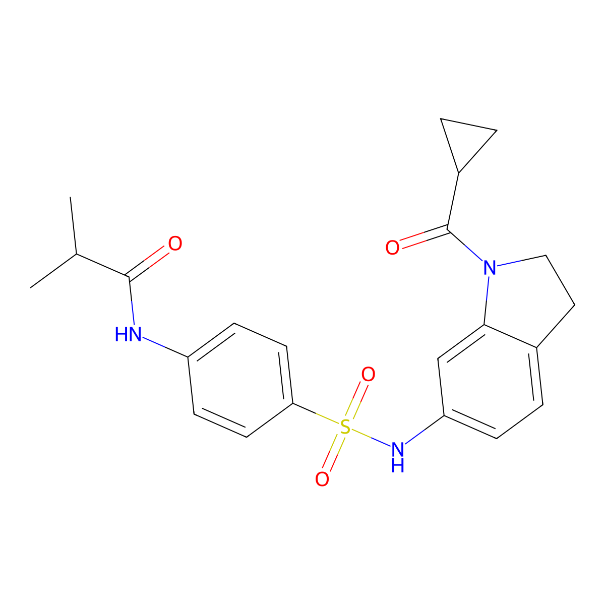 N-(4-(N-(1-(cyclopropanecarbonyl)indolin-6-yl)sulfamoyl)phenyl)isobutyramide molecular structure, CAS 1021210-83-2
