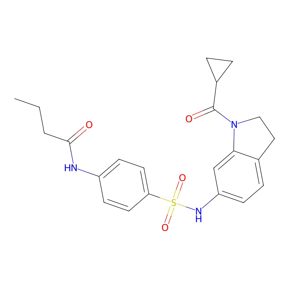 N-(4-(N-(1-(cyclopropanecarbonyl)indolin-6-yl)sulfamoyl)phenyl)butyramide molecular structure, CAS 1021210-85-4