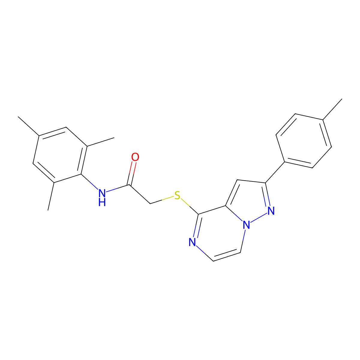 2-{[2-(4-Methylphenyl)pyrazolo[1,5-A]pyrazin-4-YL]sulfanyl}-N-(2,4,6-trimethylphenyl)acetamide molecular structure, CAS 1021210-87-6