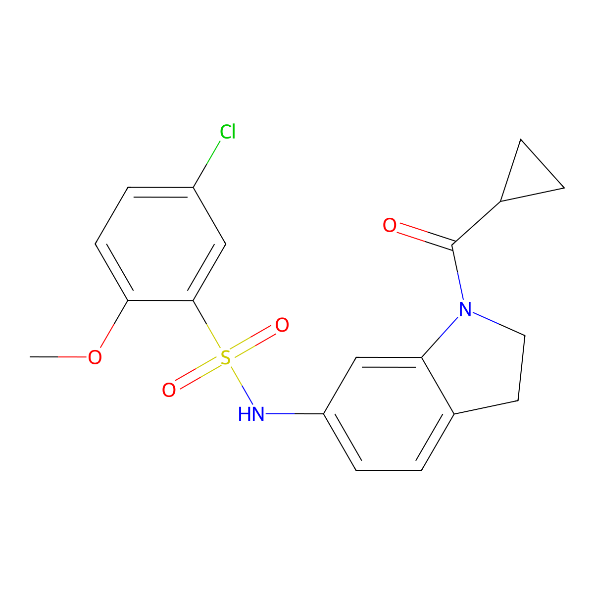 5-chloro-N-(1-cyclopropanecarbonyl-2,3-dihydro-1H-indol-6-yl)-2-methoxybenzene-1-sulfonamide molecular structure, CAS 1021210-88-7