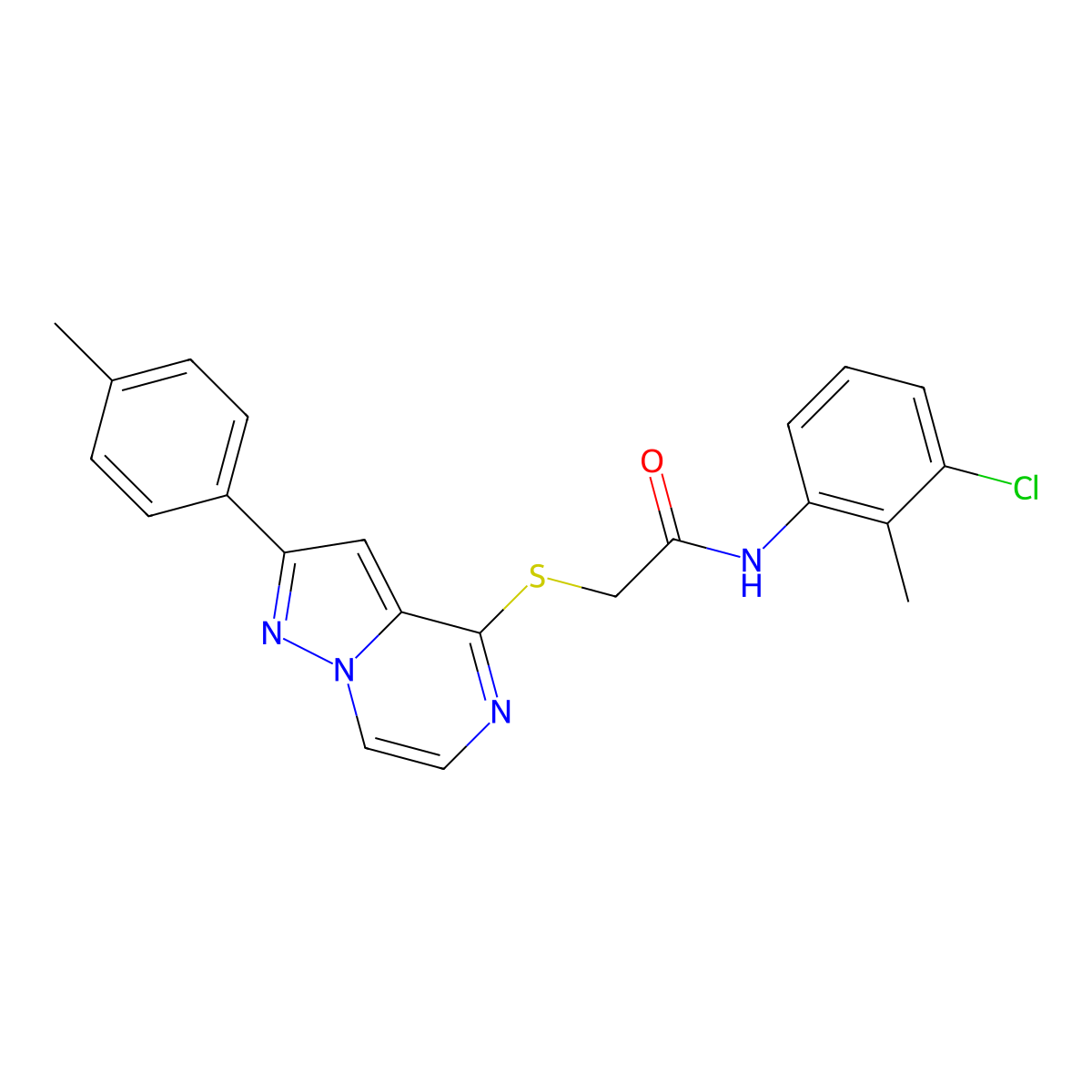 N-(3-chloro-2-methylphenyl)-2-{[2-(4-methylphenyl)pyrazolo[1,5-a]pyrazin-4-yl]thio}acetamide molecular structure, CAS 1021210-89-8