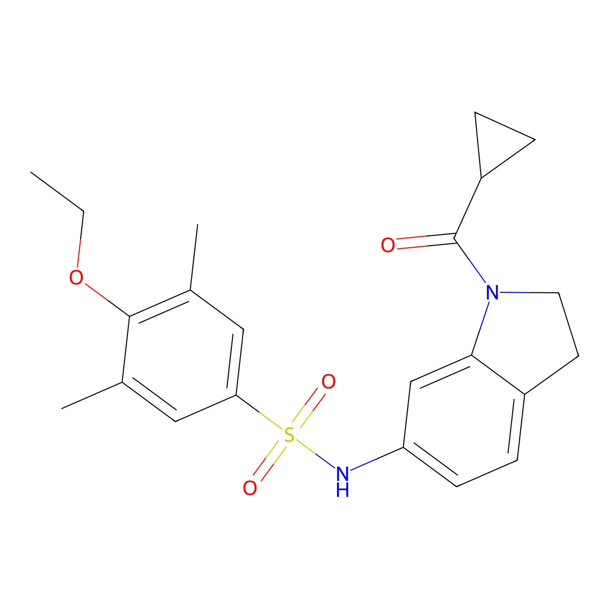 N-(1-(cyclopropanecarbonyl)indolin-6-yl)-4-ethoxy-3,5-dimethylbenzenesulfonamide molecular structure, CAS 1021210-90-1
