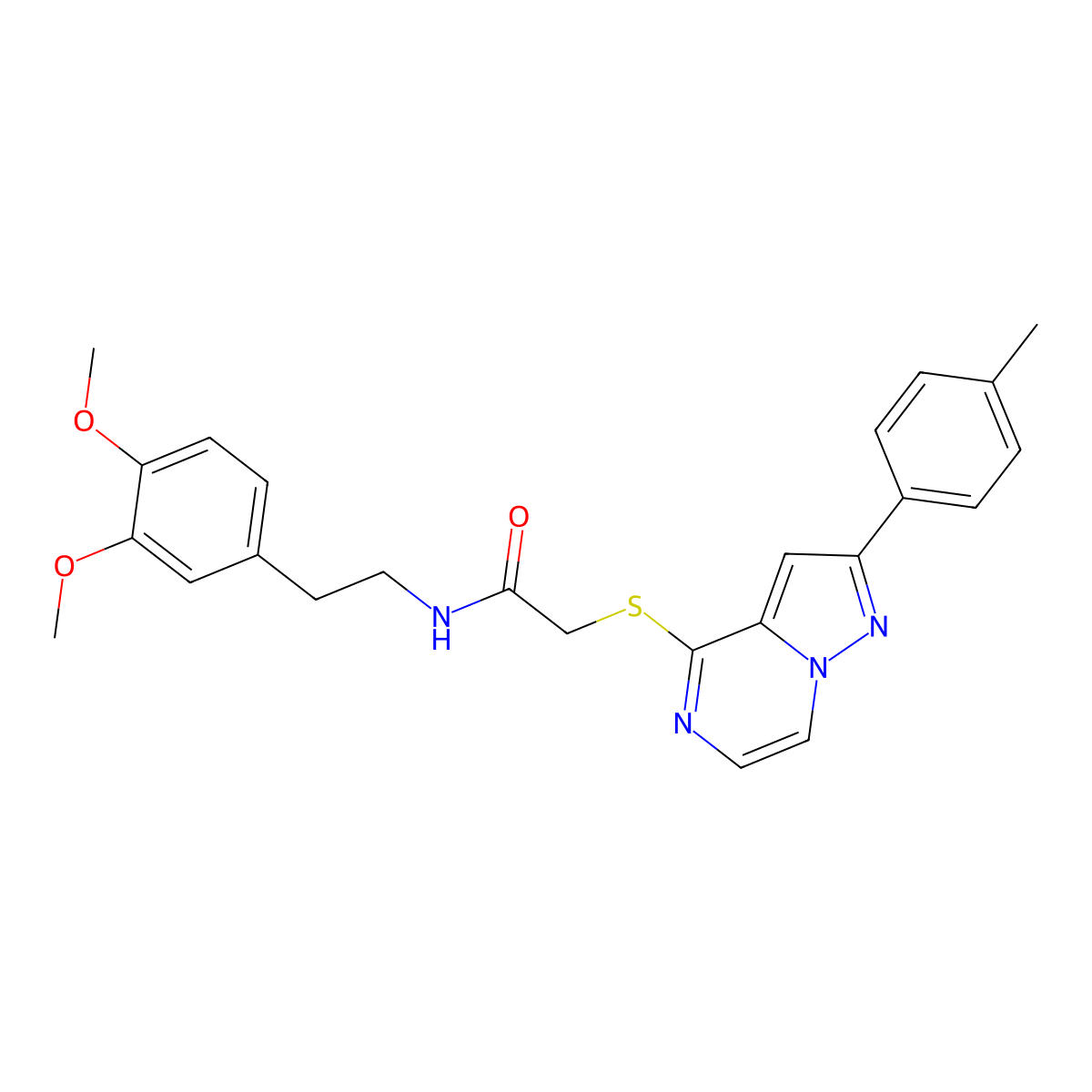 N-[2-(3,4-Dimethoxyphenyl)ethyl]-2-{[2-(4-methylphenyl)pyrazolo[1,5-A]pyrazin-4-YL]sulfanyl}acetamide molecular structure, CAS 1021210-98-9