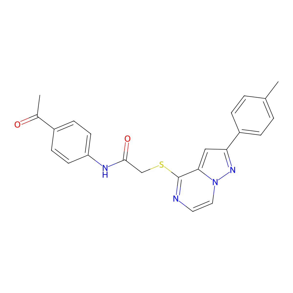 N-(4-Acetylphenyl)-2-{[2-(4-methylphenyl)pyrazolo[1,5-A]pyrazin-4-YL]sulfanyl}acetamide molecular structure, CAS 1021211-06-2