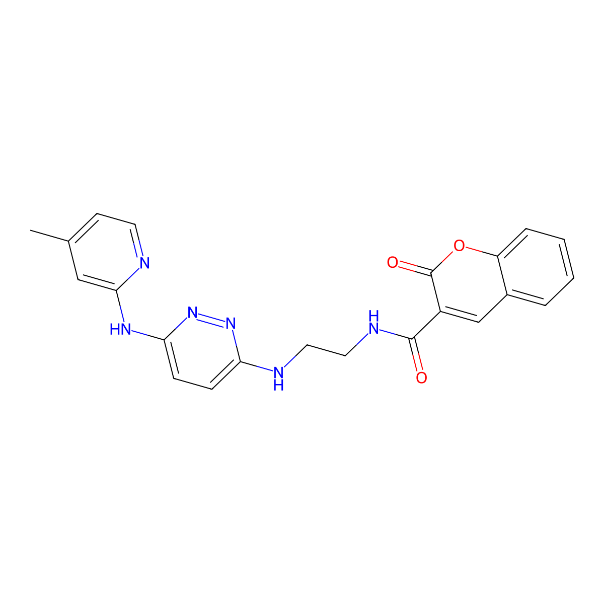 N-(2-((6-((4-methylpyridin-2-yl)amino)pyridazin-3-yl)amino)ethyl)-2-oxo-2H-chromene-3-carboxamide molecular structure, CAS 1021211-10-8
