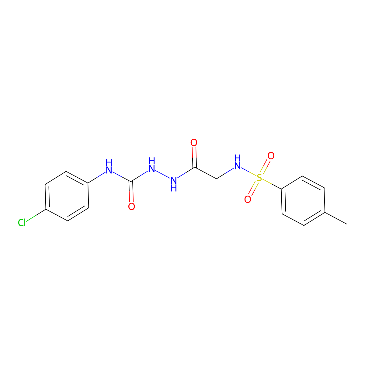 N-{[(4-chlorophenyl)carbamoyl]amino}-2-(4-methylbenzenesulfonamido)acetamide molecular structure, CAS 1021211-18-6