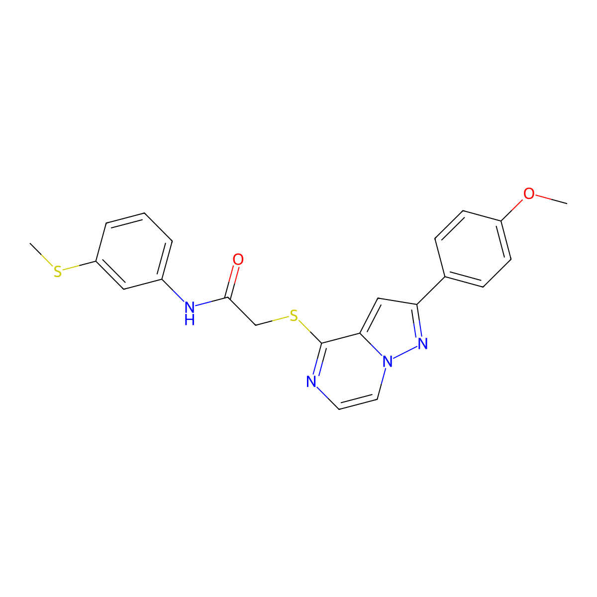 2-{[2-(4-methoxyphenyl)pyrazolo[1,5-a]pyrazin-4-yl]sulfanyl}-N-[3-(methylsulfanyl)phenyl]acetamide molecular structure, CAS 1021211-19-7